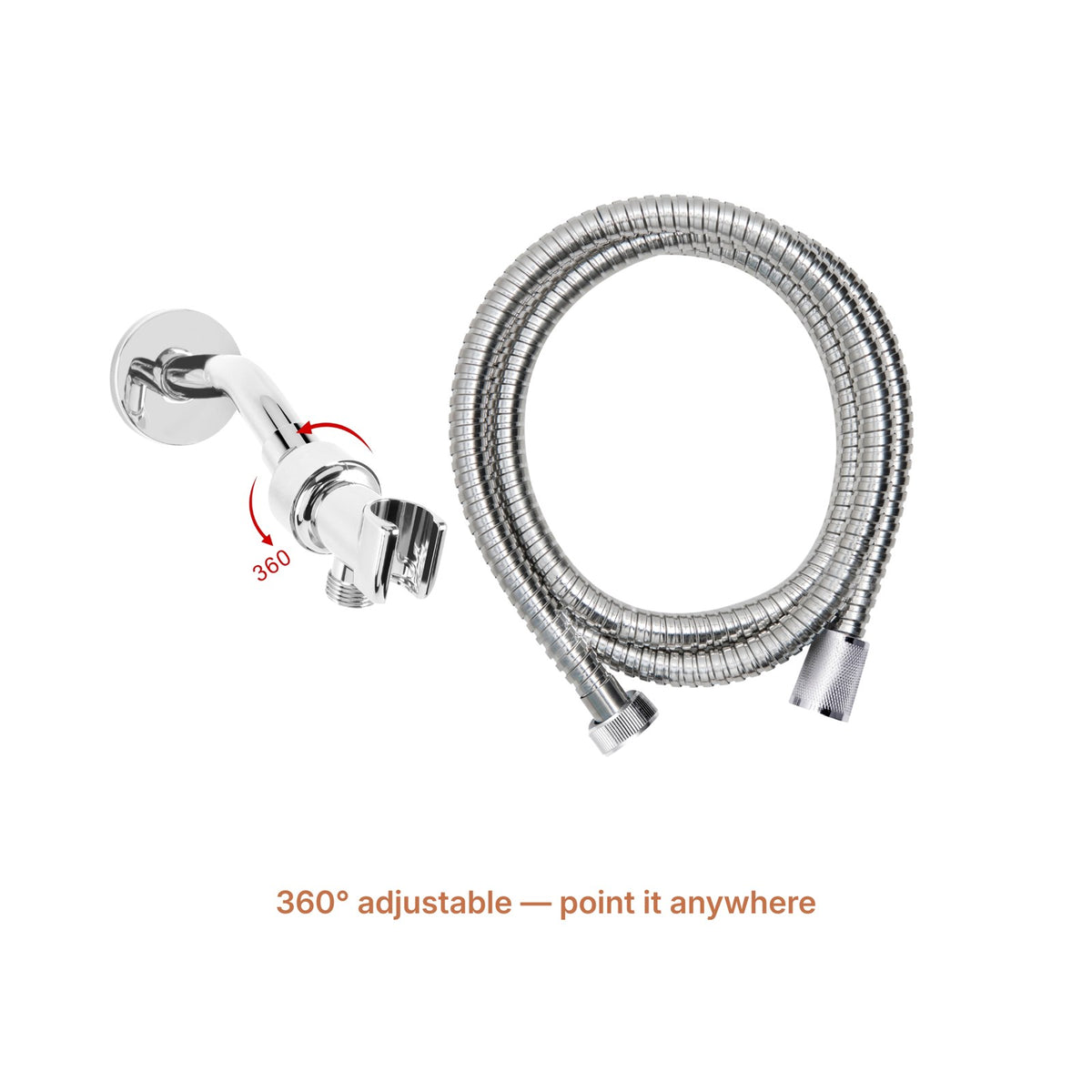Handheld Shower Conversion Kit — Hose + 360° Bracket